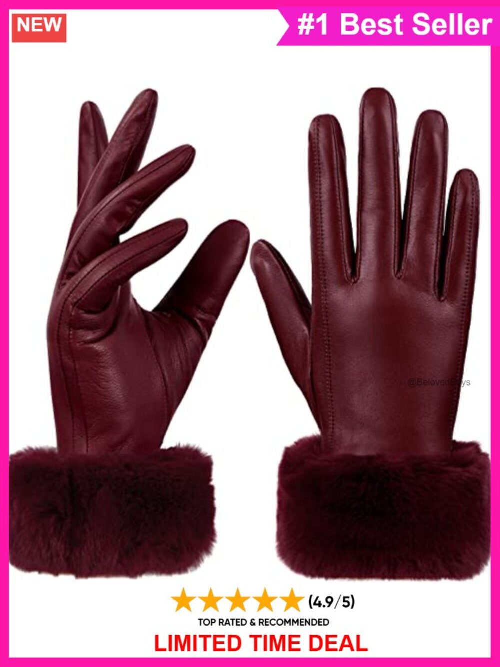 Chrome-Free Sheepskin Leather Gloves Fur Cuff Full-Palm Touchscreen Winter